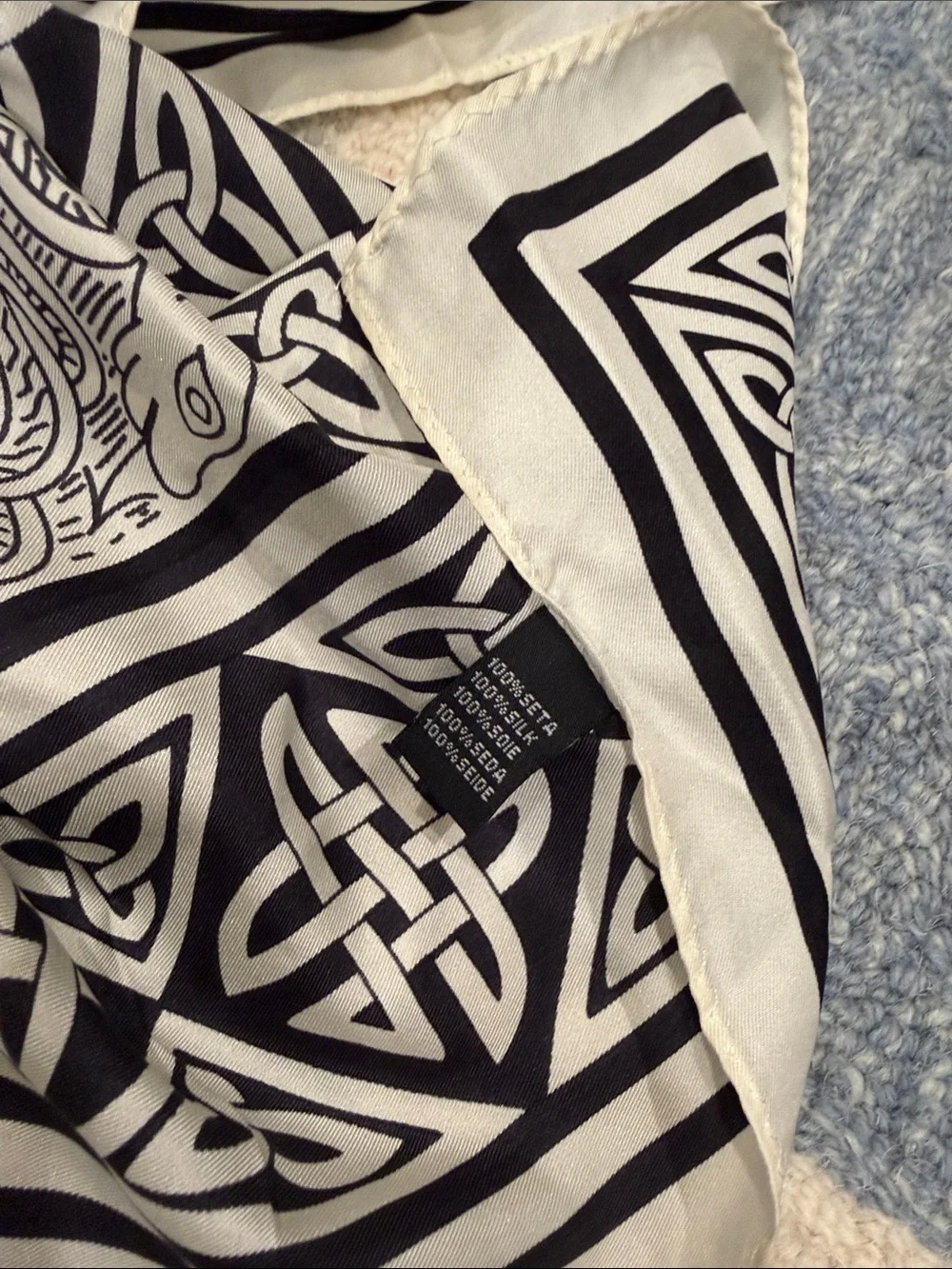 Black and White Silk Scarf with Celtic Patterns